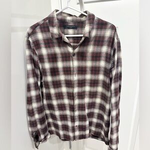 All Saints Men's Burgundy and White Plaid Shirt
